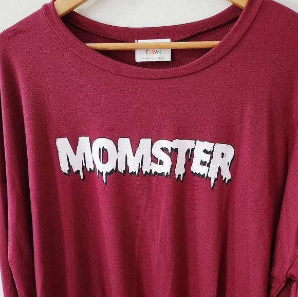 Women's Long Sleeves Graphic Sweater|Sizes Small Medium Large| Color Burgundy - Picture 3 of 8